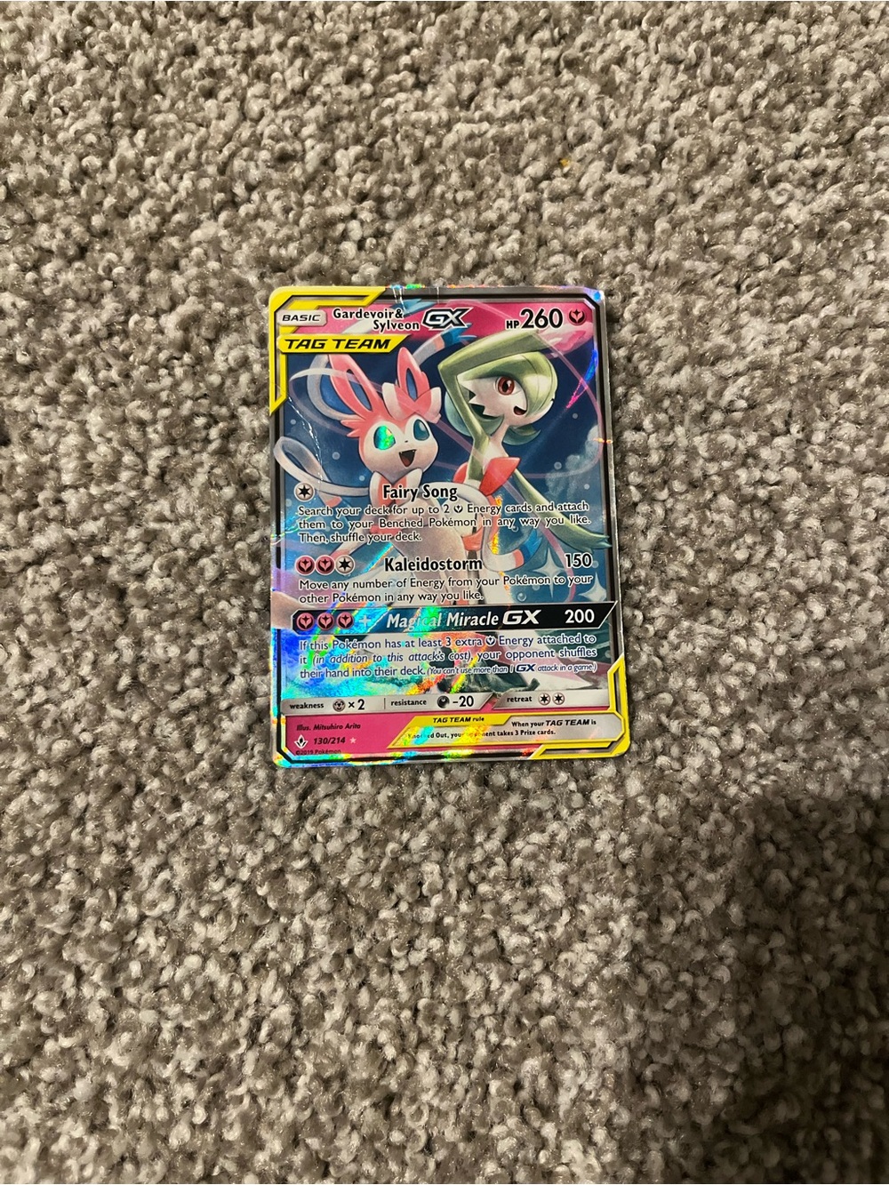 Pokemon Gardevoir & Sylveon GX Holo Card - Pink, Green, Yellow